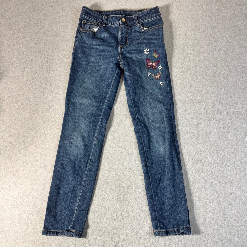 Jumping Beans Girls Blue Denim Jeans Butterfly Floral Sequin Embroidery Size 10
